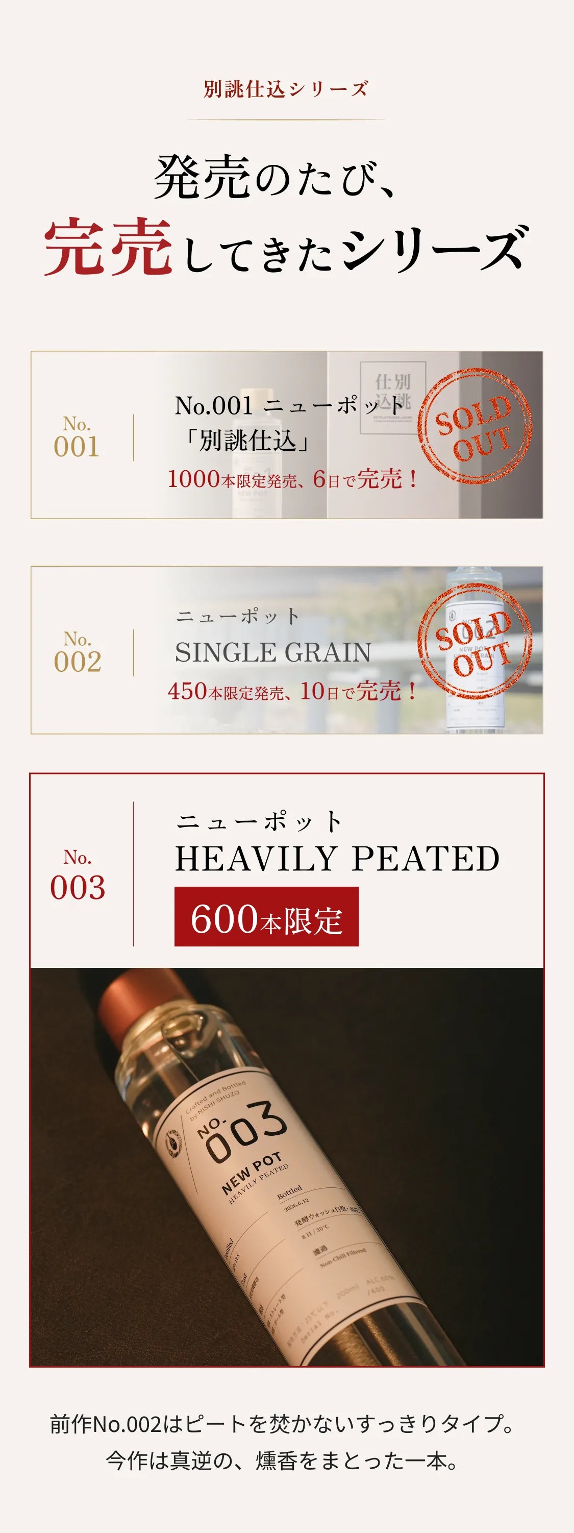 発売のたび、完売してきたシリーズ。別誂仕込 No.001〜No.003